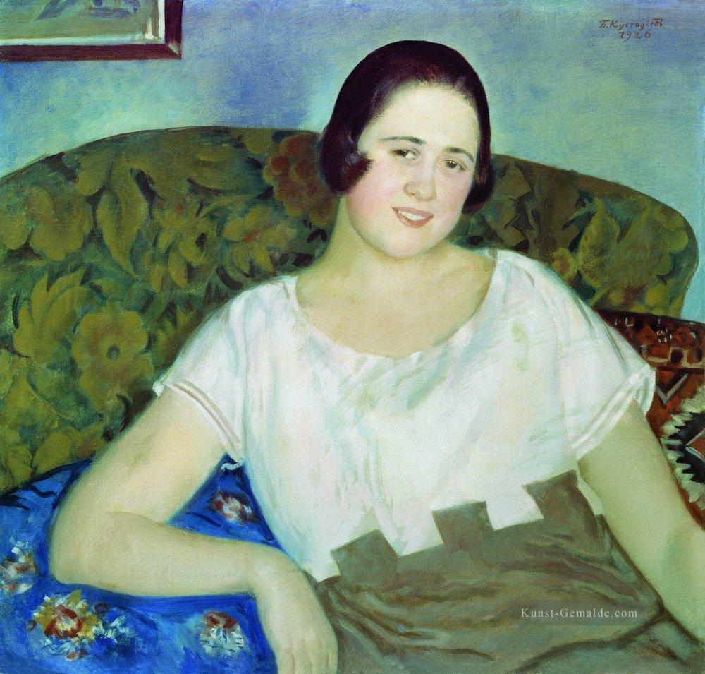 Porträt von i ivanova 1926 Boris Mikhailovich Kustodiev schöne Frau Dame Ölgemälde